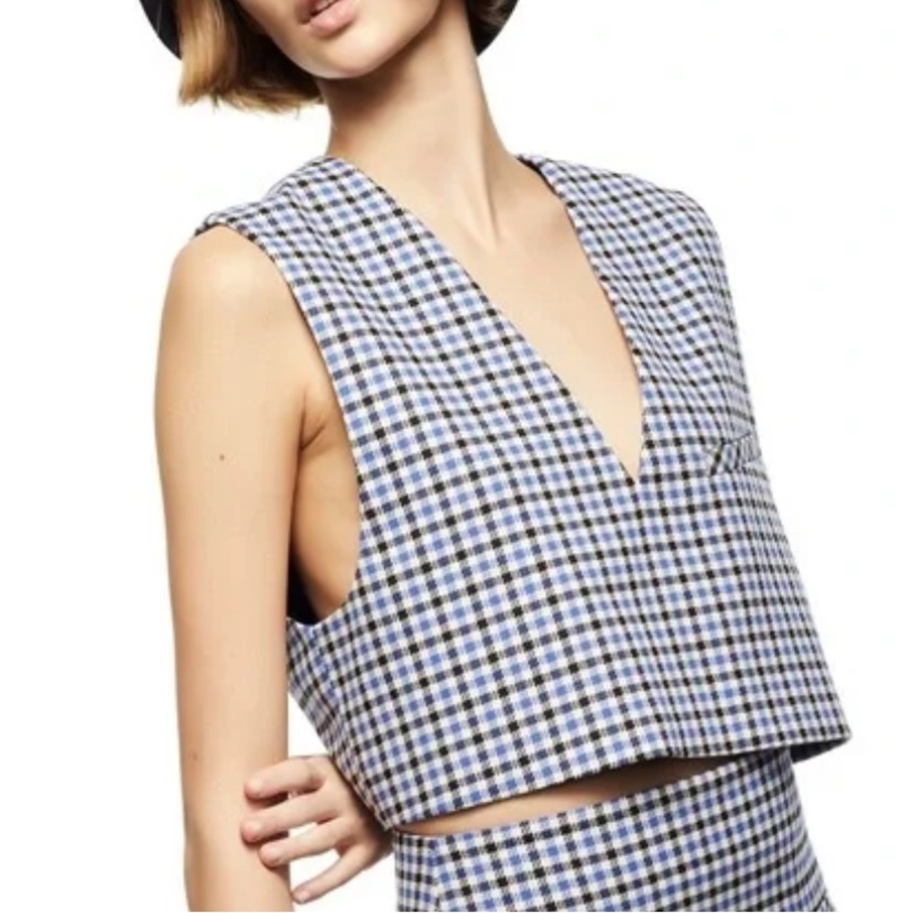 Zara Blue and White & Black Checkered Women's vest